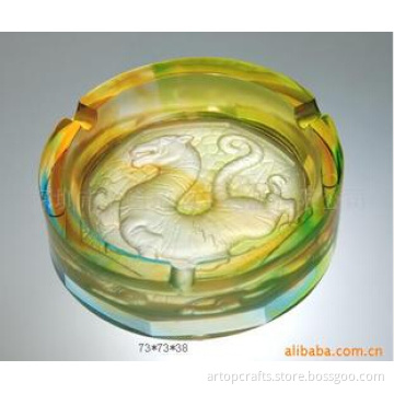 Round Crystal Liuli White Tiger Ashtray for Desktop Decoration